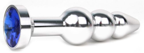 Удлиненная серебристая анальная втулка с синим кристаллом - 11,3 см.