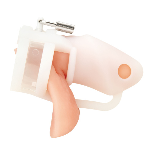 Белая клетка для пениса Silicone Small 2 in Cock Cage With Ball Divider фото 3