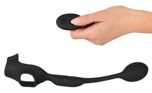 Черное виброкольцо с анальной пробкой Cock Ring with RC Butt Plug фото 4