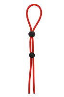 Красное лассо на пенис с двумя бусинами Stretchy Lasso Cage