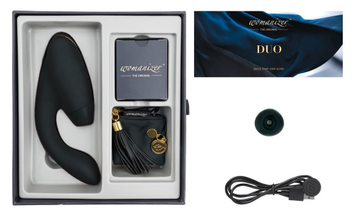 Чёрный стимулятор Womanizer DUO с вагинальным отростком фото 6