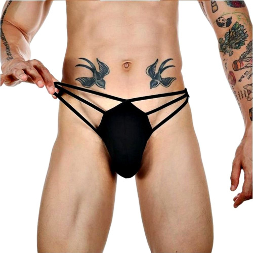 Черные сексуальные трусы-стринги на тонких бретелях фото 2