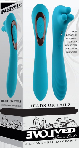 Голубой двухсторонний вибромассажер Heads or Tails - 19,3 см. фото 6