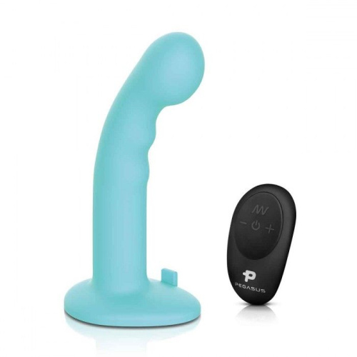 Голубая изогнутая насадка 6in Remote Control Ripple P-Spot G-Spot на черных трусиках - 16 см. фото 2