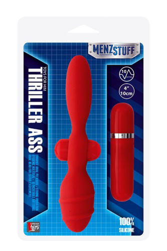 Красный двусторонний вибромассажер для анальной стимуляции MENZSTUFF THRILLER ASS - 20 см. фото 2