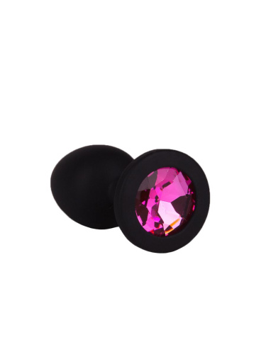 Чёрная анальная втулка с малиновым кристаллом - 7,3 см. фото 6