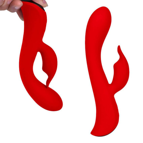 Красный вибромассажер-кролик 5  Silicone Bunny Love - 19,1 см. фото 5