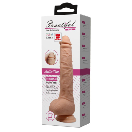 Телесный вибратор-гигант с выносным пультом Dick - 28 см. фото 3