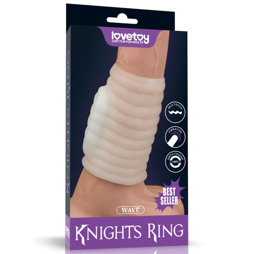 Белая вибронасадка на пенис Knights Ring с ребрышками фото 4