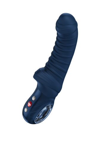 Синий вибратор Tiger с ребрышками - 22,5 см. фото 2