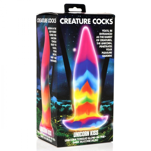 Фантазийный люминесцентный стимулятор-язык Unicorn Kiss Unicorn Tongue Glow-in-the-Dark Silicone Dildo - 21,3 см. фото 5