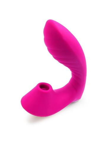 Ярко-розовый вибромассажер с вакуумной стимуляцией клитора фото 3