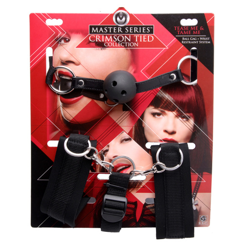 БДСМ-набор из кляпа с шариком и манжет-наручников фото 2