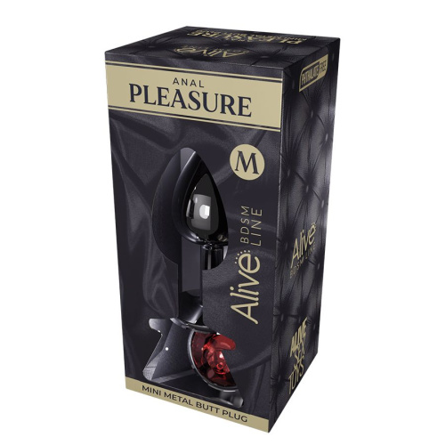 Серебристая анальная втулка Mini Metal Butt Plug Size M с красным кристаллом фото 3