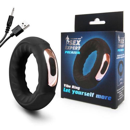 Черное эрекционное перезаряжаемое виброкольцо фото 4