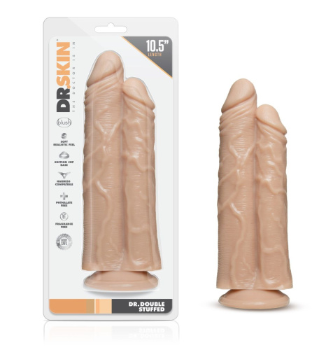 Телесный сдвоенный фаллоимитатор Double Trouble Double Shaft Dildo - 24 см. фото 2