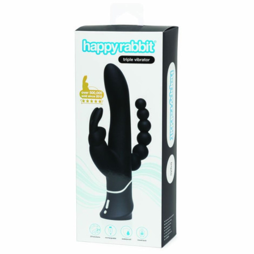 Черный перезаряжаемый вибратор Triple Curve Rechargeable Rabbit Vibrator - 25,4 см. фото 2