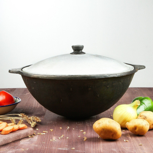 Чугунный казан с круглым дном и крышкой (объем 8 литров) фото 3