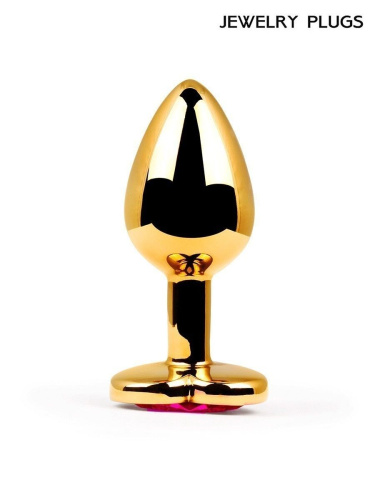 Золотистая анальная пробка с малиновым кристаллом - 9 см. фото 5