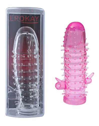Розовая насадка на пенис Clitor Lover с клиторальным отростком Розовая насадка на пенис Clitor Lover с клиторальным отростком