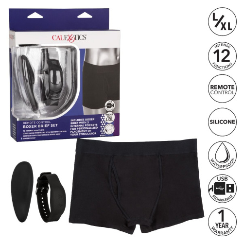 Черные трусы-боксеры с вибромассажером Remote Control Panty Set L/XL фото 4