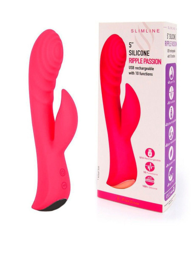 Красный перезаряжаемый вибратор-кролик - 19,1 см. фото 2