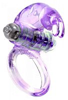 Сиреневое эрекционное виброкольцо с клиторальным зайчиком