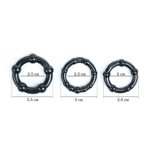 Набор из 3 рельефных эрекционных колец черного цвета фото 5