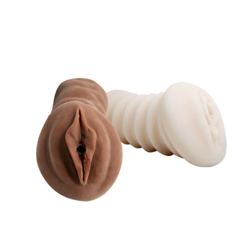 Комплект мастурбаторов-вагин - телесная и темнокожая фото 3
