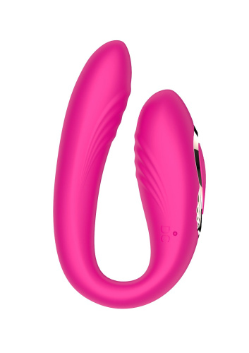 Розовый U-образный вибратор с вращающейся вагинальной частью фото 2