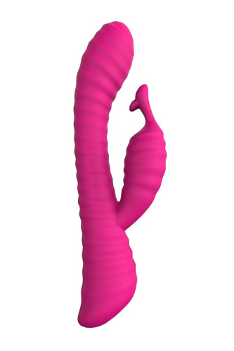 Розовый ребристый вибратор с клиторальным стимулятором S-HANDE Moonlight - 21,1 см. фото 4