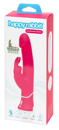 Розовый вибратор-кролик Realistic Dual Density Rechargeable Rabbit Vibrator - 25,5 см. фото 6