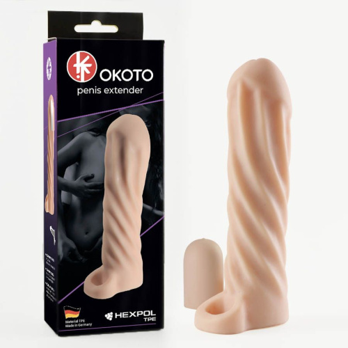 Телесная насадка-удлинитель Okoto со спиралевидным рельефом - 16 см. фото 2