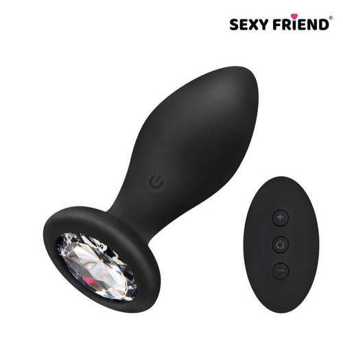 Черная вибровтулка с прозрачным кристаллом и пультом ДУ - 8,5 см. Черная вибровтулка с прозрачным кристаллом и пультом ДУ - 8,5 см.