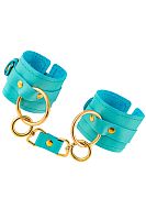 Голубые однослойные кожаные наручники