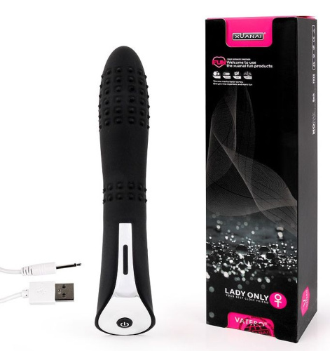 Черный вибромассажер с пупырышками с 7 режимами пульсации - 20 см. фото 2