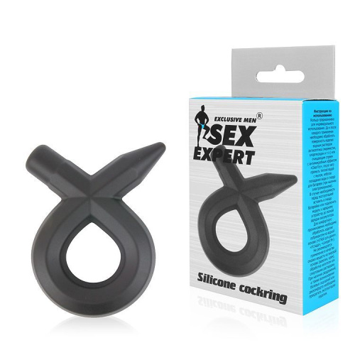 Черное силиконовое эрекционное кольцо Sex Expert фото 2