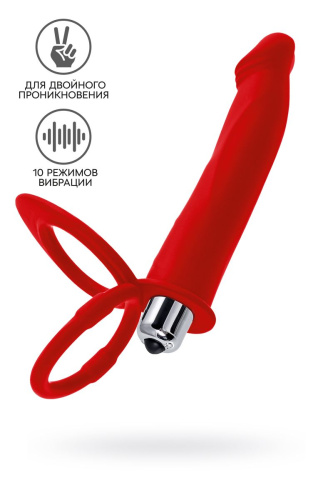 Красная насадка на пенис для двойного проникновения - 19 см. фото 2