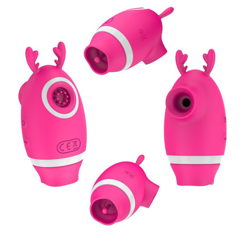Розовый клиторальный вибромассажер с рожками фото 2
