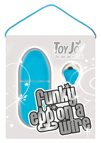 Голубое виброяйцо FUNKY EGG ON A WIRE - 7,5 см. фото 2