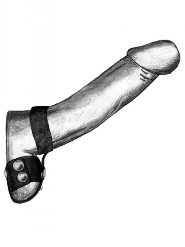Черная утяжка на пенис и мошонку с кольцом фото 2