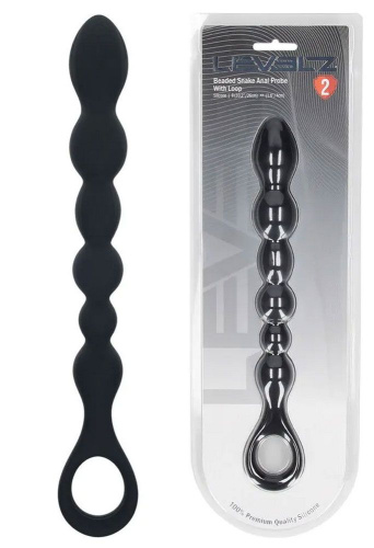 Черная силиконовая цепочка Beaded Snake Silicone Anal Probe with Loop - 26 см. фото 2