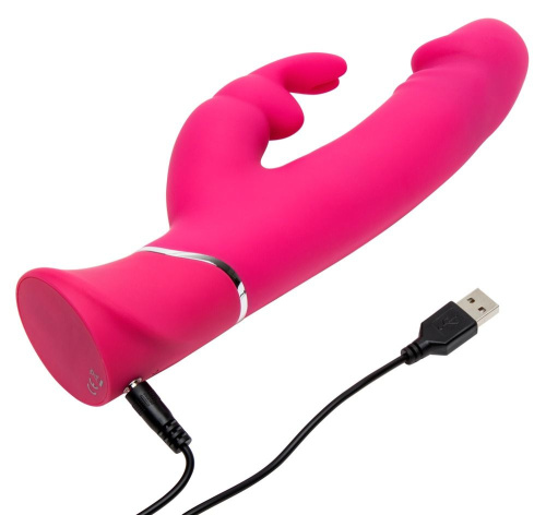 Розовый вибратор-кролик Realistic Dual Density Rechargeable Rabbit Vibrator - 25,5 см. фото 5