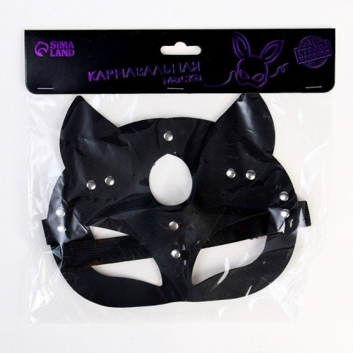Оригинальная черная маска «Кошка» с ушками фото 6