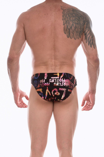 Черные трусы-слипы с разноцветными блестящими надписями фото 3 Черные трусы-слипы с разноцветными блестящими надписями фото 3