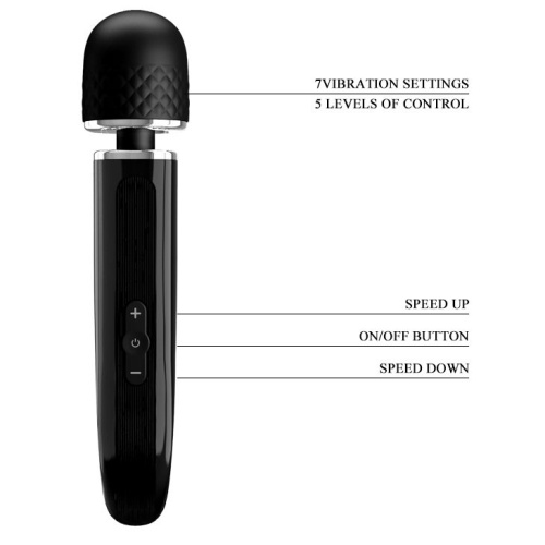 Черный мощный жезловый вибратор с изогнутой ручкой Charming Massager - 24 см. фото 7