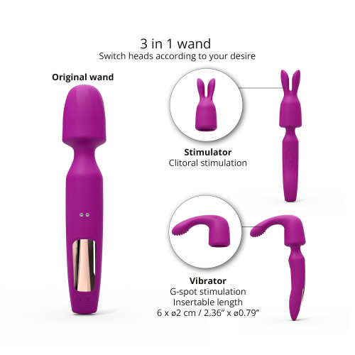 Лиловый вибратор с 2 сменными насадками R-Evolution Wand Vibrator with 2 Attachments фото 4