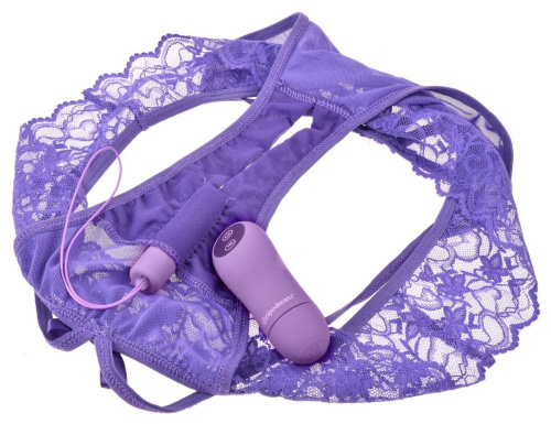 Фиолетовые трусики с вибропулей и пультом Crotchless Panty Thrill-Her фото 2