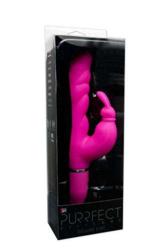 Розовый вибратор с клиторальным зайчиком PURRFECT SILICONE DELUXE DUO VIBE PINK - 18 см. фото 2 Розовый вибратор с клиторальным зайчиком PURRFECT SILICONE DELUXE DUO VIBE PINK - 18 см. фото 2