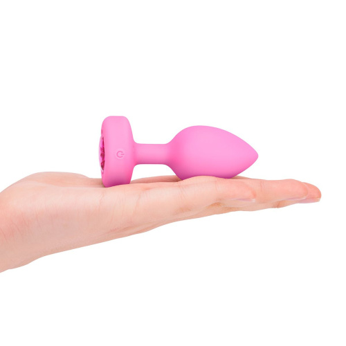 Розовый анальный плаг с кристаллом-сердцем Vibrating Heart Shape Jewel Plug S-M фото 6